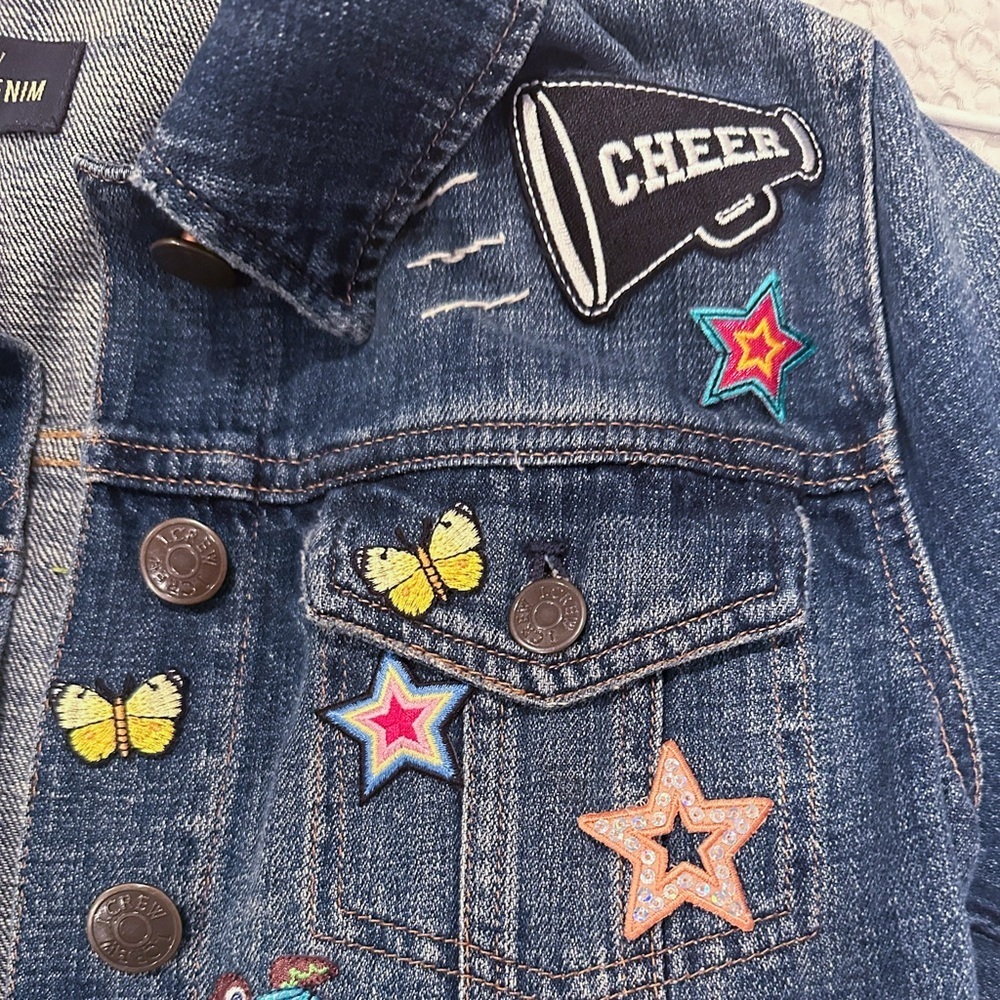 J.Crew Denim Jacket Custom Patch Upcycled Daisy Floral Boho OOAK Sz S - Picture 8 of 9
